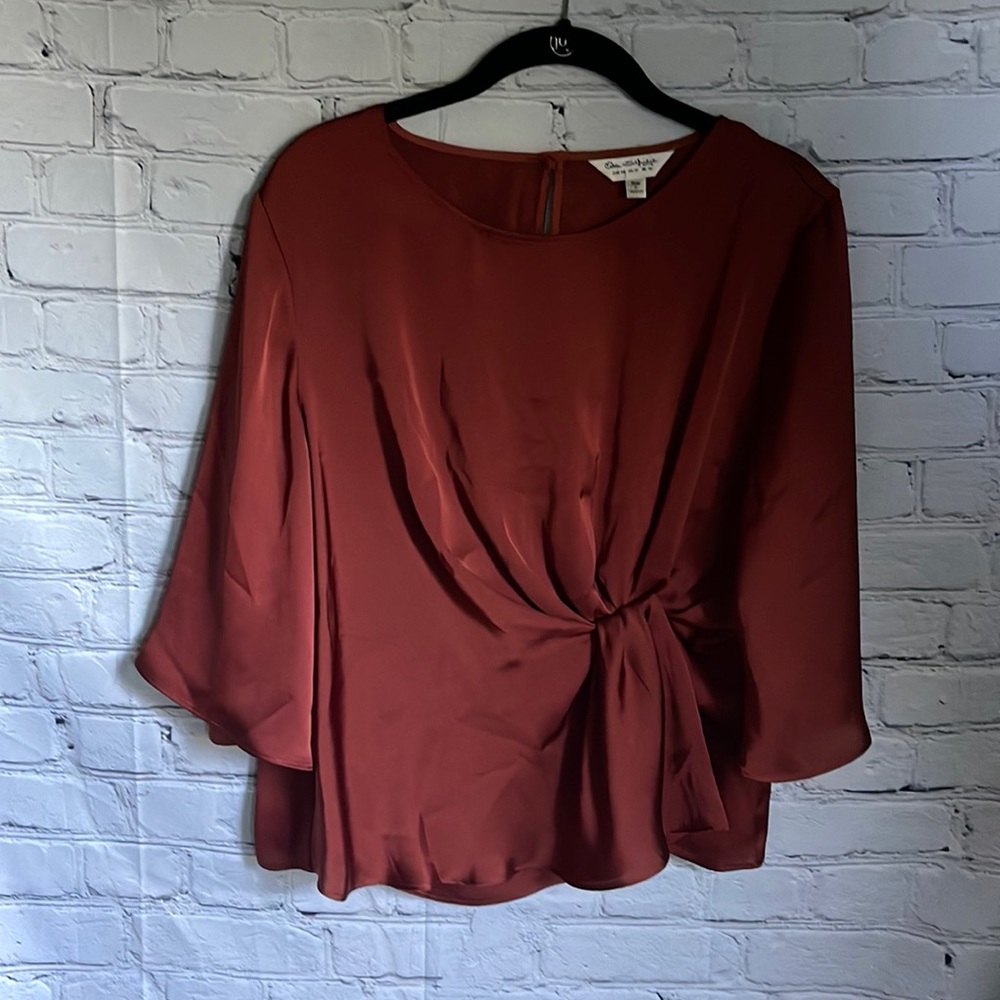 Miss Selfridge Copper Satin Top Blouse With Decorative Knot Size 12